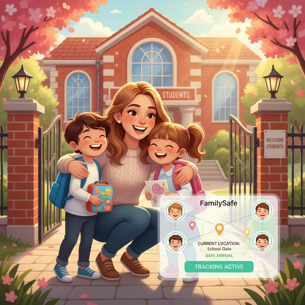 Family using Linkly for school drop-off